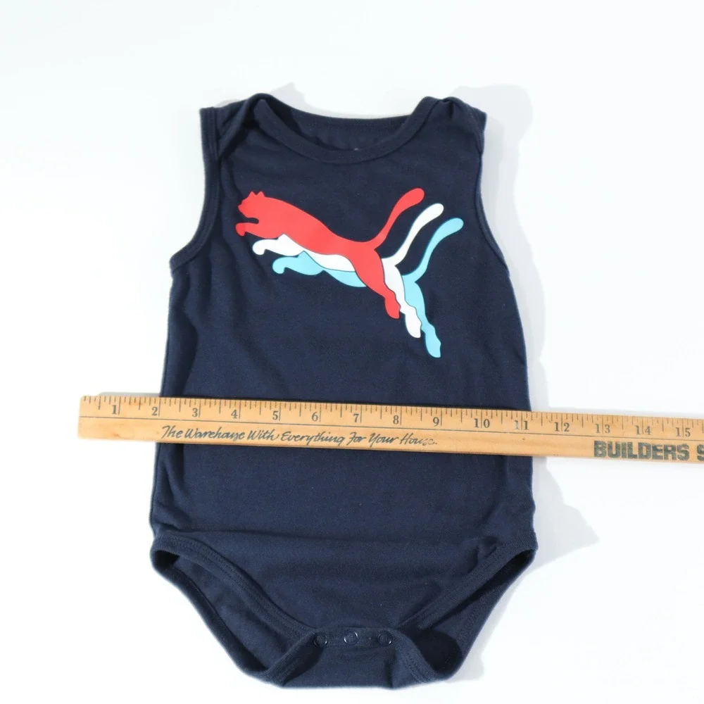 Puma Baby Boys Navy Blue Sleeveless Triple Cat Logo Bodysuit 18M